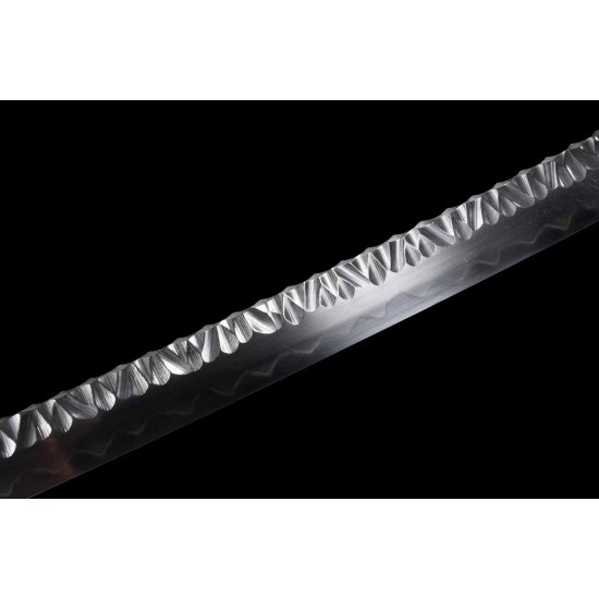 Short Knife with Copper Mounting and Wavy Damascus Pattern, titled 