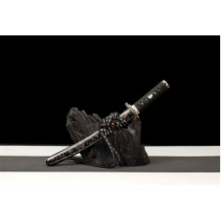 260813-1 Damascus pattern small black ball short sword