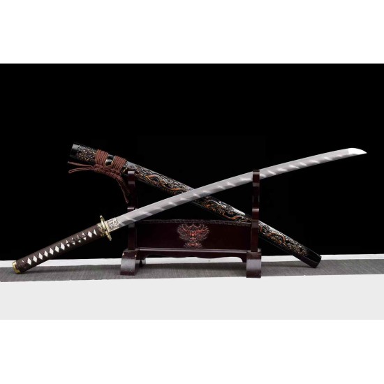 Samurai Sword with Twisted Damascus Pattern 