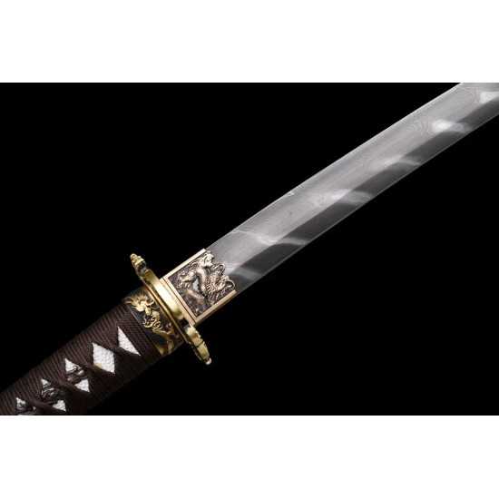 Samurai Sword with Twisted Damascus Pattern 