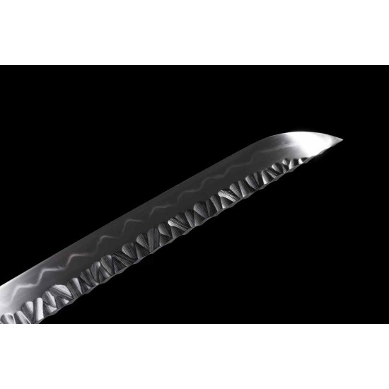 Short Knife with Copper Mounting and Wavy Damascus Pattern, titled 