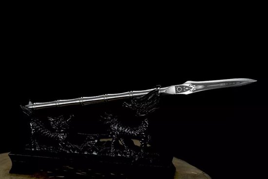 Longquan tea knife metal model Eighteen -like blades Fangtian painting halberd long Martial Arts Training long staff micro -blade ornaments