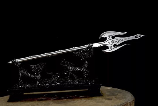 Longquan tea knife metal model Eighteen -like blades Fangtian painting halberd long Martial Arts Training long staff micro -blade ornaments