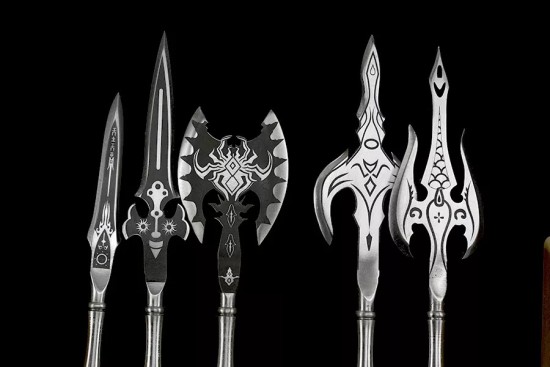 Longquan tea knife metal model Eighteen -like blades Fangtian painting halberd long Martial Arts Training long staff micro -blade ornaments