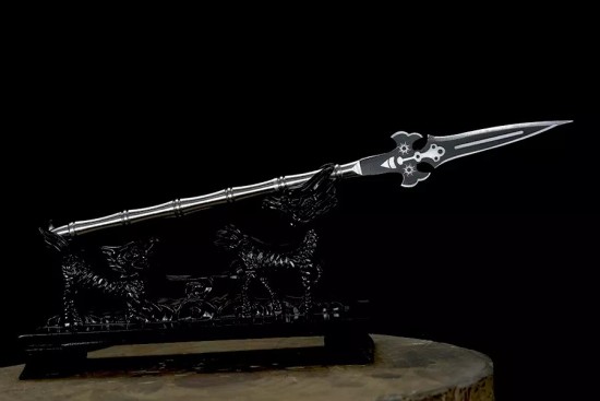 Longquan tea knife metal model Eighteen -like blades Fangtian painting halberd long Martial Arts Training long staff micro -blade ornaments