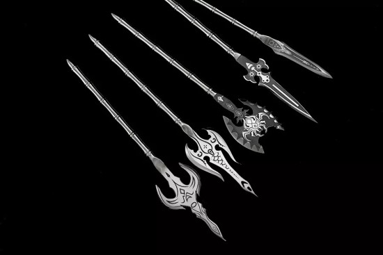 Longquan tea knife metal model Eighteen -like blades Fangtian painting halberd long Martial Arts Training long staff micro -blade ornaments