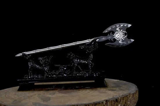 Longquan tea knife metal model Eighteen -like blades Fangtian painting halberd long Martial Arts Training long staff micro -blade ornaments