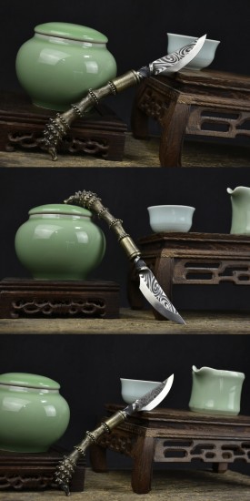 Longquan Pu'er Tea Knife Handmade Copper Black Tea Knife Stainless Steel Tea Kida Tea Cape Cape Cerebage Inherited Traditional Collection