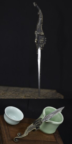Longquan Pu'er Tea Knife Handmade Copper Black Tea Knife Stainless Steel Tea Kida Tea Cape Cape Cerebage Inherited Traditional Collection