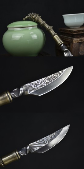 Longquan Pu'er Tea Knife Handmade Copper Black Tea Knife Stainless Steel Tea Kida Tea Cape Cape Cerebage Inherited Traditional Collection