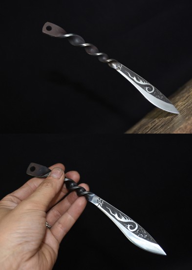 Longquan integrated handmade tea knife stainless steel Pu'er black tea ceremony accessories ancient horse wave flower tea knife kung fu tea set