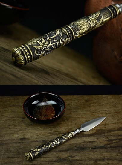 Longquan tea knife handmade tea knife stainless steel Pu'er tea knife black tea knife accessories ancient horse tea knife kung fu tea set