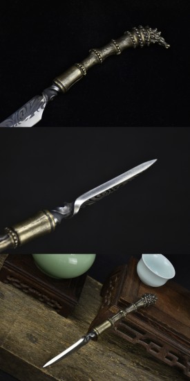 Longquan Pu'er Tea Knife Handmade Copper Black Tea Knife Stainless Steel Tea Kida Tea Cape Cape Cerebage Inherited Traditional Collection