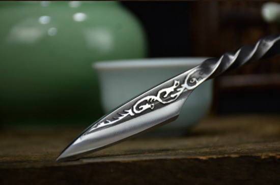 Longquan integrated handmade tea knife stainless steel Pu'er black tea ceremony accessories ancient horse wave flower tea knife kung fu tea set
