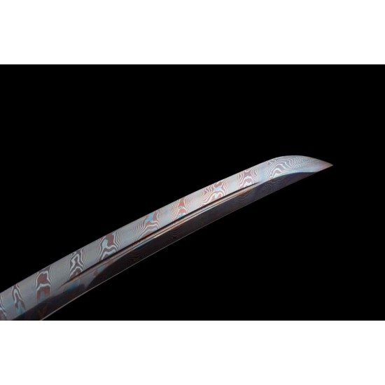 260813-1 Damascus pattern small black ball short sword