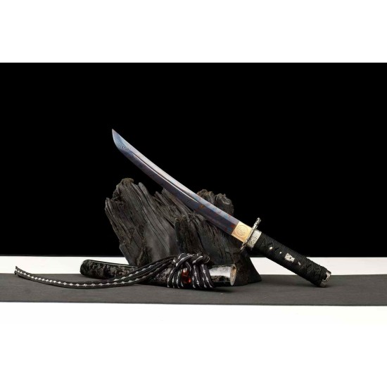 260813-1 Damascus pattern small black ball short sword