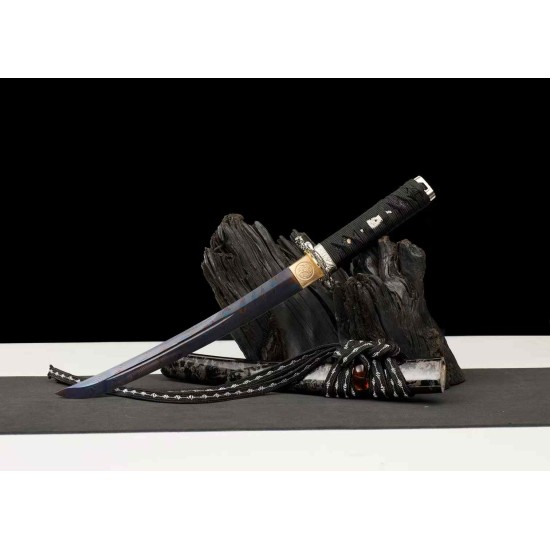 260813-1 Damascus pattern small black ball short sword
