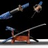 Longquan City Sword Pattern Steel forging Japanese-style upper-handed bull-horn pearl fish leather sheath command knife 376-432