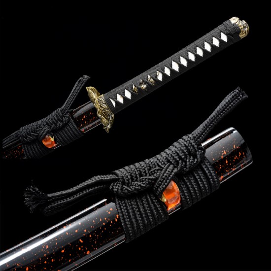Longquan City Sword and Manganese Steel for Forging Black Pushing Millets Polying Baiyao Double Line Flame Pattern Command 376-432