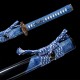 Longquan City Sword Pattern Steel forging Japanese-style upper-handed bull-horn pearl fish leather sheath command knife 376-432