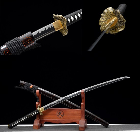 Longquan City Sword and Manganese Steel for Forging Black Pushing Millets Polying Baiyao Double Line Flame Pattern Command 376-432